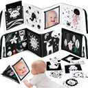 URMYWO Tummy Time Mirror Toys, High Contrast Black and White Baby Toys for Newborn, Baby Boy Girl Gifts, Visual Stimulation Learning Activity Cards, Soft Baby Book, Montessori Infant Toys 0-12 Months