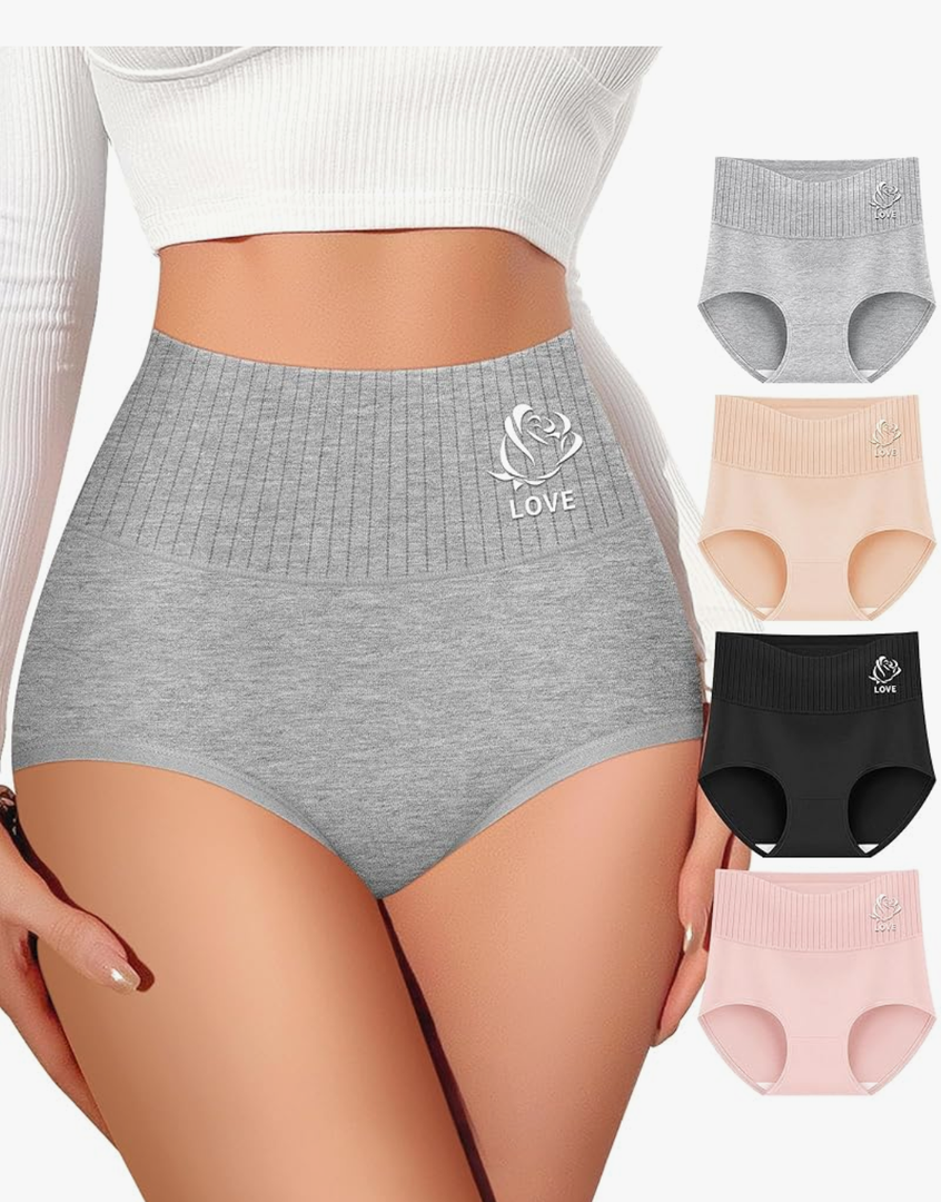 Women's Cotton High Waisted Underwear Tummy Control Panties Full Coverage Soft Postpartum Stretch 4 Pack Briefs M