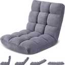 Folding Floor Gaming Chair 14-Poistion Cushioned Adjustable Floor Lazy Sofa Chair w/Breathable Cotton & Skin-Friendly Coral Velve for Adults & Kids Perfect for Reading Gaming Meditating, Grey