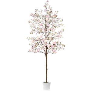 Caxchiling Cherry Blossom Tree 6FT, Artificial Pink Tree Indoor with White Planter, Faux Potted Silk Plant for Home, Office, Wedding, Garden, Party, Hotel Decoration