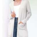 BB&KK Cardigan Sweaters for Women Knit Ribbed Long Sleeve Open Front Casual Winter Lightweight Cardigans with Pockets (White, L)