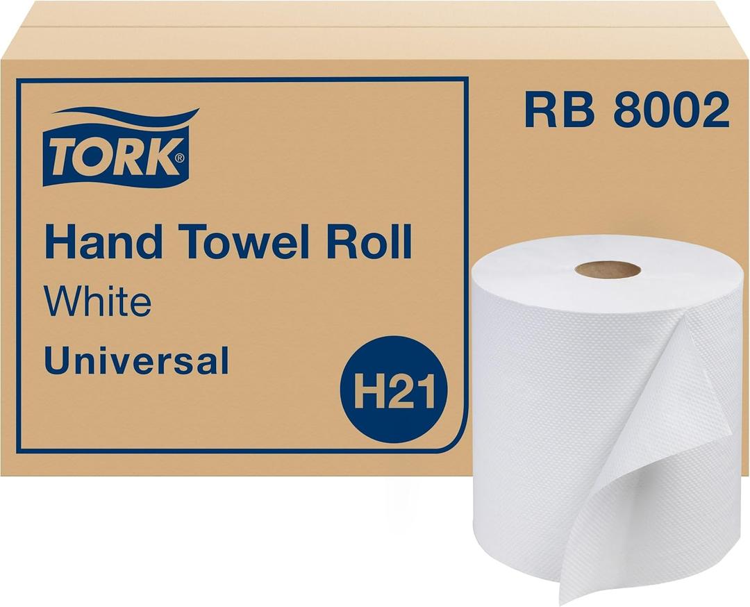 Tork Universal Hand Towel Roll White, Compatible with H21 Dispensers, 100% Recycled Fiber 6 Rolls x 800 Ft (RB8002) (800 Foot (Pack of 6))