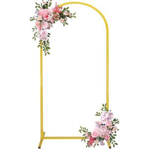 Fivenl Arch Backdrop Stand 5FT Balloon Arch Stand Stable Gold Wedding Arch Frame Metal Arch Backdrop Stand for Wedding Ceremony Birthday Party Bridal Baby Shower Banquet Decoration