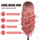 Pink Wig with Bangs Long curly wavy Wig for Women Powder wig with Natural Black root skin-friendly synthetic fibersc for festival holiday Use 26IN