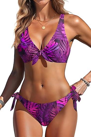 Aqua Eve Women Bikini Set - Two Piece Swimsuit Low Rise Bathing Suit Knot Tie Bikini, Large