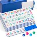 Soulchen 1.4 Inch Acrylic Blue American Mahjong Set 168 Blossom Numbered Tiles, Tiles Bag and Portable Case Classic Complete Mahjong Set for Adult Collection Gift