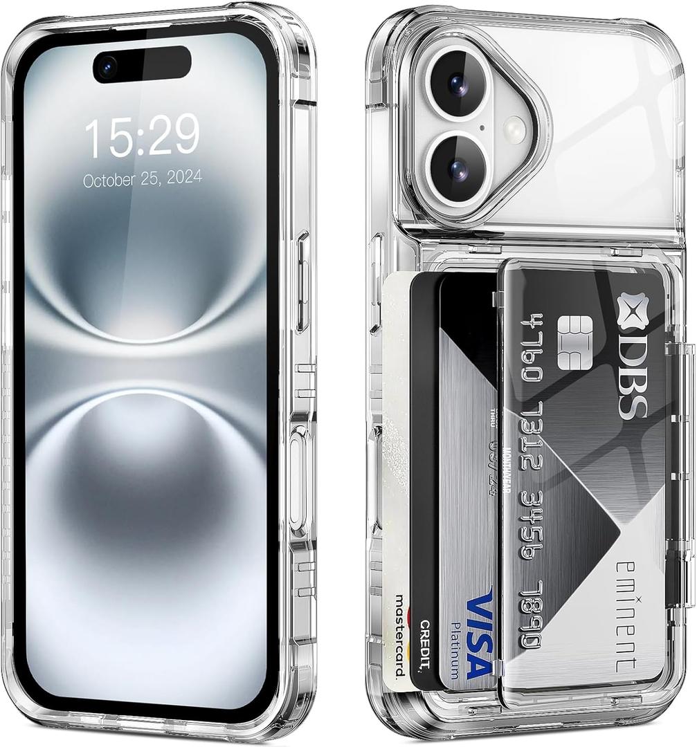 ACANDYA for iPhone 16 Case Wallet Clear Protective Phone Case with Credit Card Holder Heavy Duty Protection Shockproof Anti-Scratch Anti-Yellow Cover for iPhone 16 6.1 inch Transparent