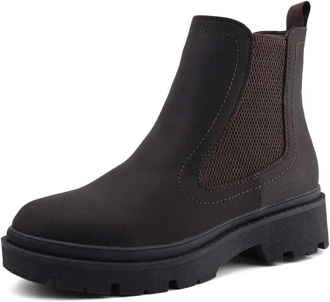JABASIC Women Chelsea Boots Low Heel Elastic Ankle Boots (10,Army Green) (5, Brown)