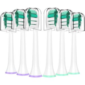 Toothbrush Heads for Philips Sonicare Replacement Heads C2 C1 C3 4100 5100 6100 3100 2100 1100, for Philips Sonic Care Click-on Electric Tooth Brush Handles,6 Pcs