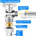 2 Pack Complete Toilet Valve Set, Includes 1/2'' Nom Inlet x 3/8'' OD Compression Outlet Angle Shut Off, 7/8" BC x 3/8" COMP Toilet Water Supply Line, Escutcheon Plate, Sealing Tape (16 Inch)