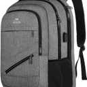 MATEIN Travel Laptop Backpack, 17 Inch Work TSA Approved Carry on Backpack, Large Computer Business Bag for Men Women with USB Port and Trolley Sleeve, College School Rucksack Book Bag, Grey