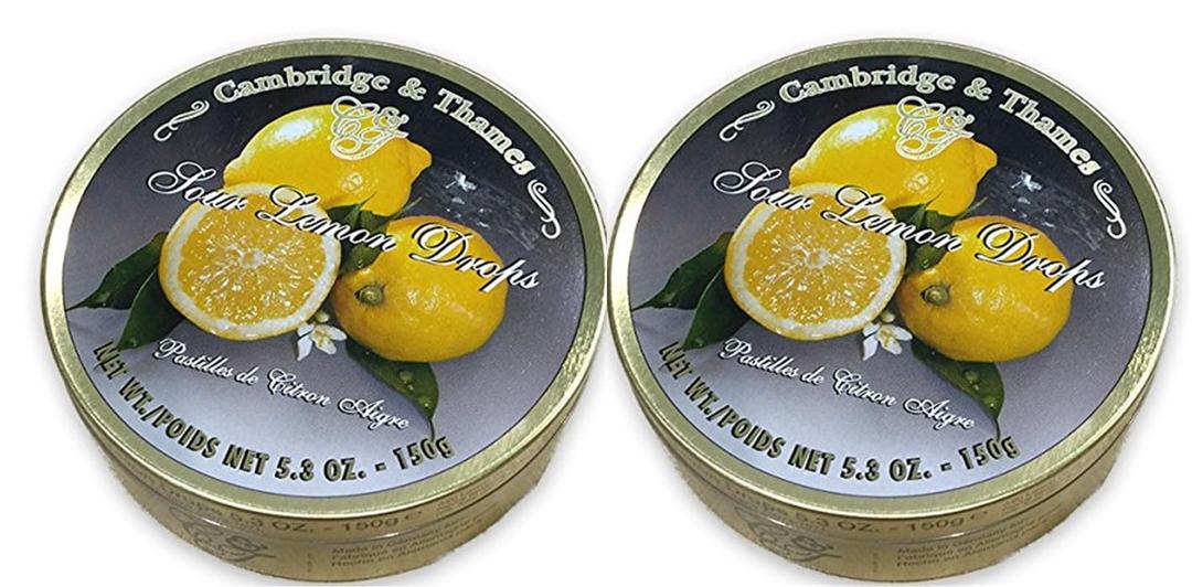 Cambridge & Thames, Made in Germany, Sour Lemon Drops Candy, 7oz Tin 2-Pack