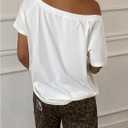 Women's Off The Shoulder Tops Short Sleeve Oversized Tshirts Trendy Y2k Tops Summer T Shirts (White, M)
