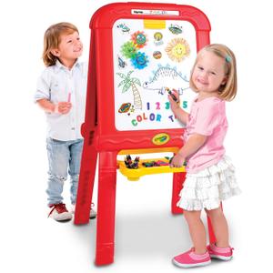 Crayola Creative Fun Double Easel for Kids – Foldable 2-Sided Art Station with Magnetic Dry-Erase Board, Chalkboard & Supply Tray – Includes 77 Magnetic Letters, Chalk & Paint Cups, 23.9 x 20.7 x 42.4 inch