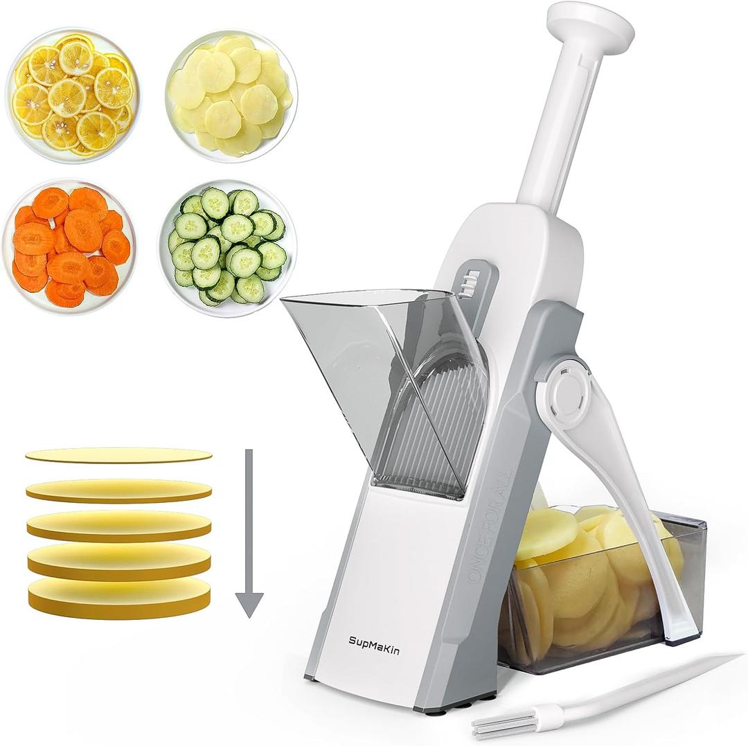 SupMaKin Safe Mandoline Slicer for Kitchen, Potato Slicer for Chips, Vegetable & Food Cutter,Thickness Adjustable 0.1-8 mm, Kitchen Faster Slice Artifact (Only Slicer)