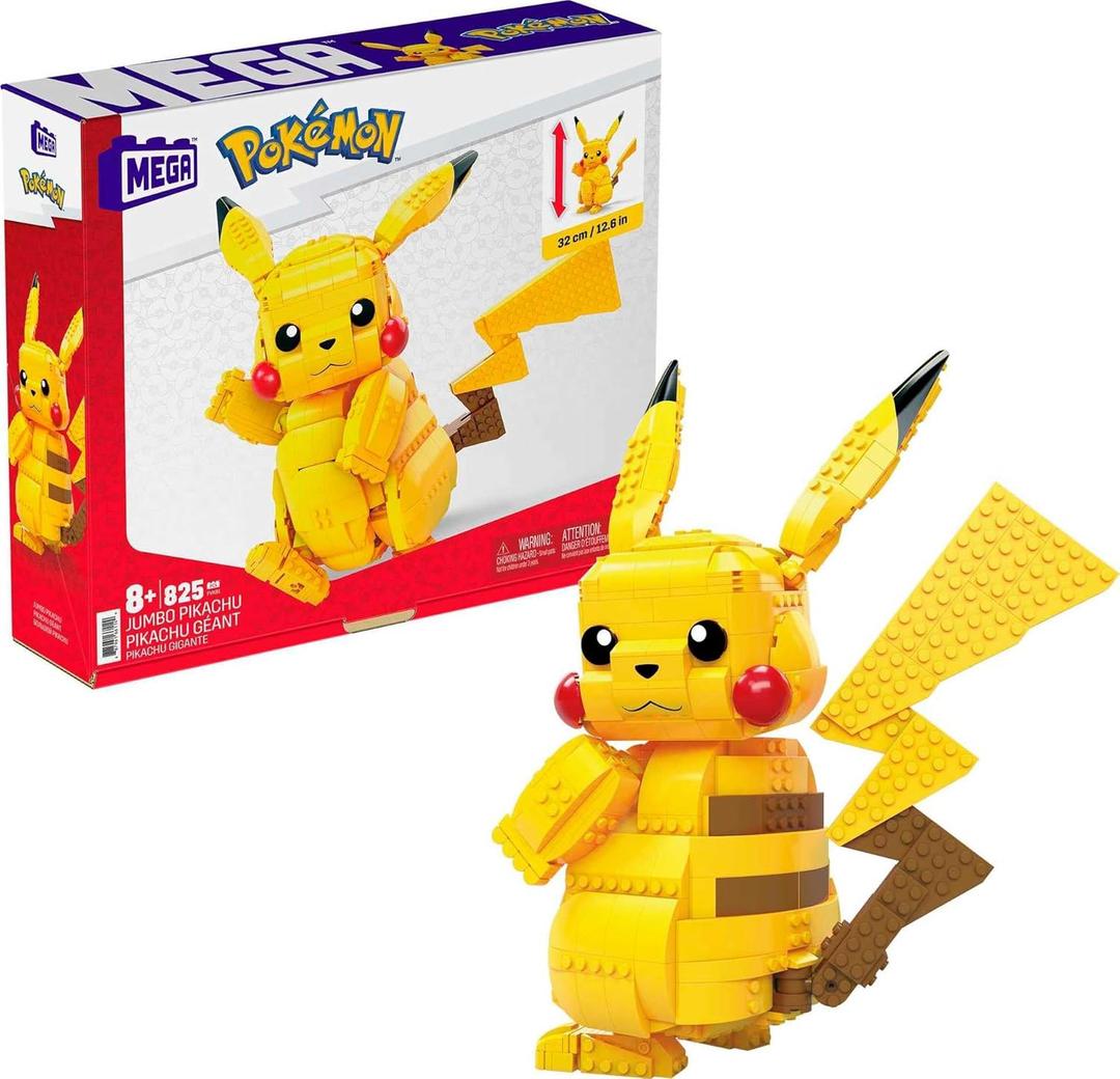 MEGA Pokmon Building Toys Set Jumbo Pikachu with 806 Pieces, Articulated and Poseable, 12 Inches Tall, for Kids