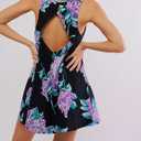 SKIKYAN Women Summer Cotton Mini Dress Floral Print Tank Dress Blackless Sleeveless Casual Sundress with Pockets (Purple, XL)