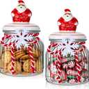 LemonRoad 2 Pcs Christmas Glass Storage Jars with Lid Santa Claus Cookie Jars Christmas Candy Jar Glass Food Storage Canisters Holiday Candy Storages Can for Kitchen Holiday Table Centerpieces(25oz)