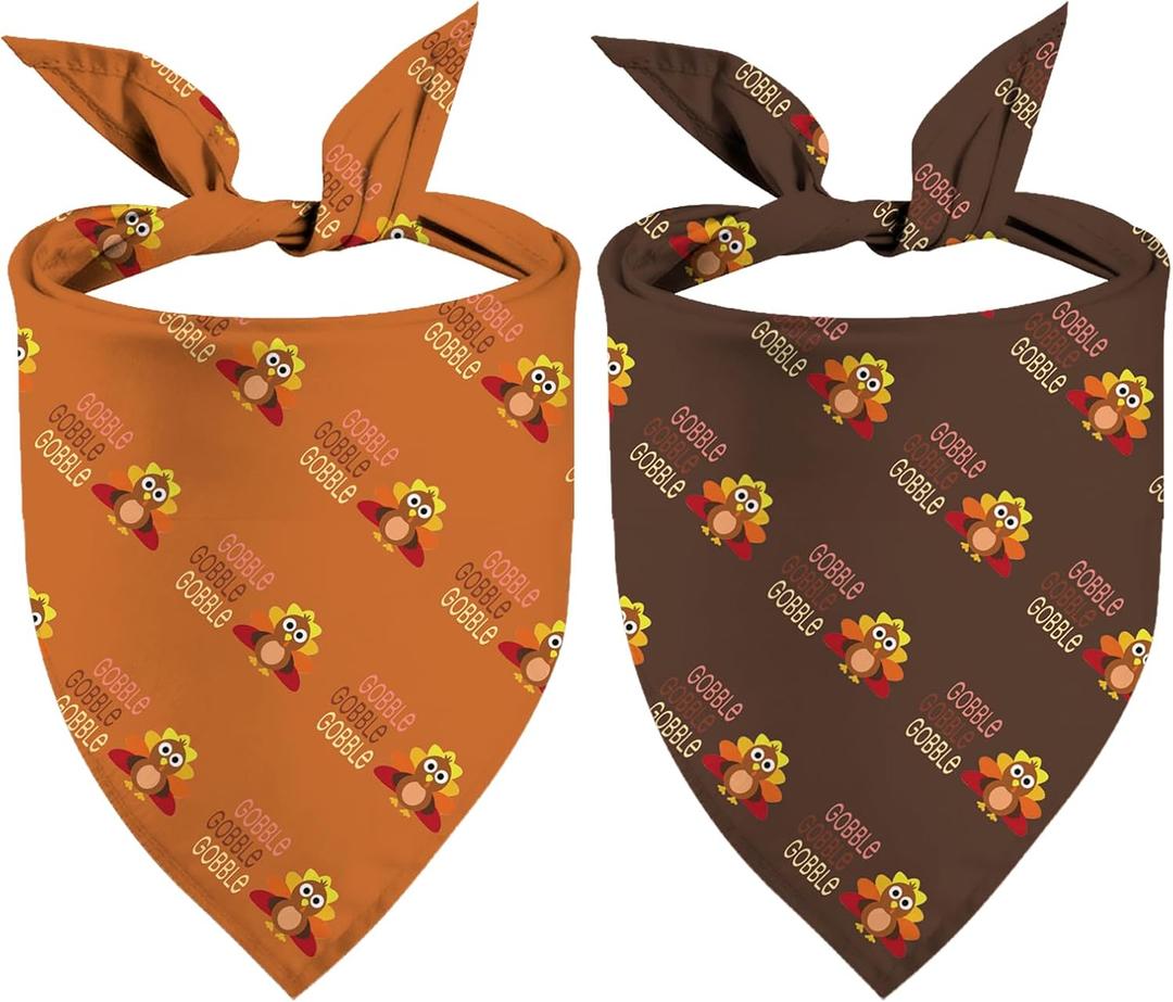 3 x Thanksgiving Dog Bandanas Puppy Scarf - Gobble Turkey Dog Outfits - 2 Pcs Adjustable Triangle Double-Layer Reversible Fall Pet Bandanas for Small Medium Large Dogs