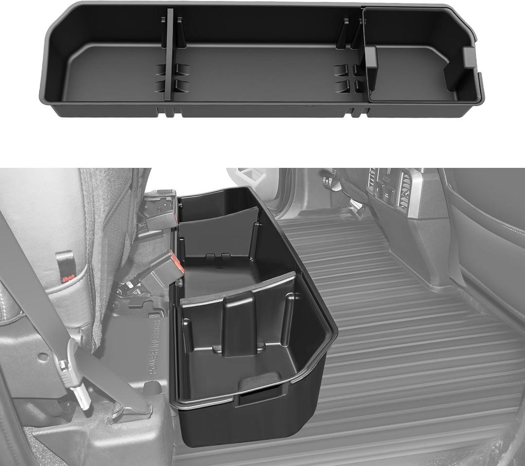 Underseat Storage Box for 2015-2024 Ford F150 Accessories SuperCrew/Crew Cab, 2017-2024 F-250/F-350/F-450/F-550 Super Duty, Rear 2-in-1 Truck Organizer Underseat Storage Bin