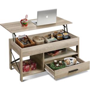 WLIVE Coffee Table, 39" Lift Top Coffee Table with Hidden Compartment, Storage Drawers and Storage Shelf for Living Room, Reception Room, Grey