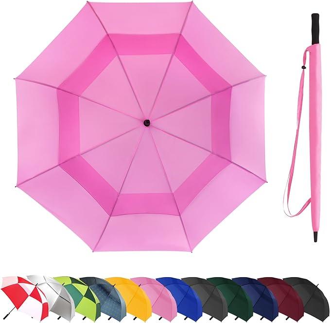 62 Inch Large Black Golf Umbrella Windproof – Automatic Travel Umbrella, Double Canopy Waterproof, Lightweight & Sturdy, Big Two-Person Umbrella for Men & Women, Sporting Goods & Travel Essentials