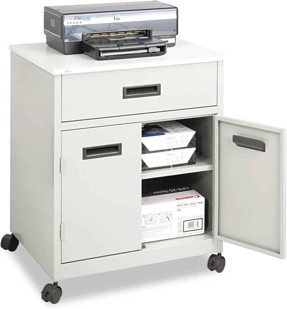 Safco Products 1870GR Steel Machine Stand with Double Doors and Drawer, Gray