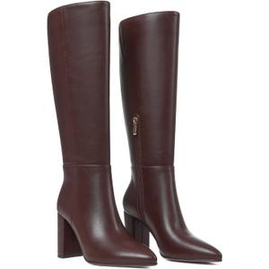 AOSPHIRAYLIAN Knee High Boots Chunky Heel Wide Calf Knee High Boots for Women Pointed Toe with Zipper Block Heel Fashion Dress Womens Shoes (8.5, Darkbrown)