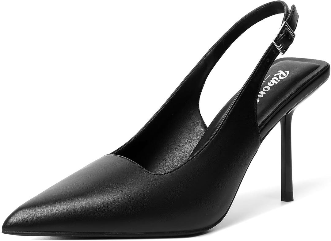 RIBONGZ Sexy Slingback Pumps Elegant Dressy Heels for Women Closed Toe Pointy High Heels Wedding Bride Prom Party Evening Shoes (9)