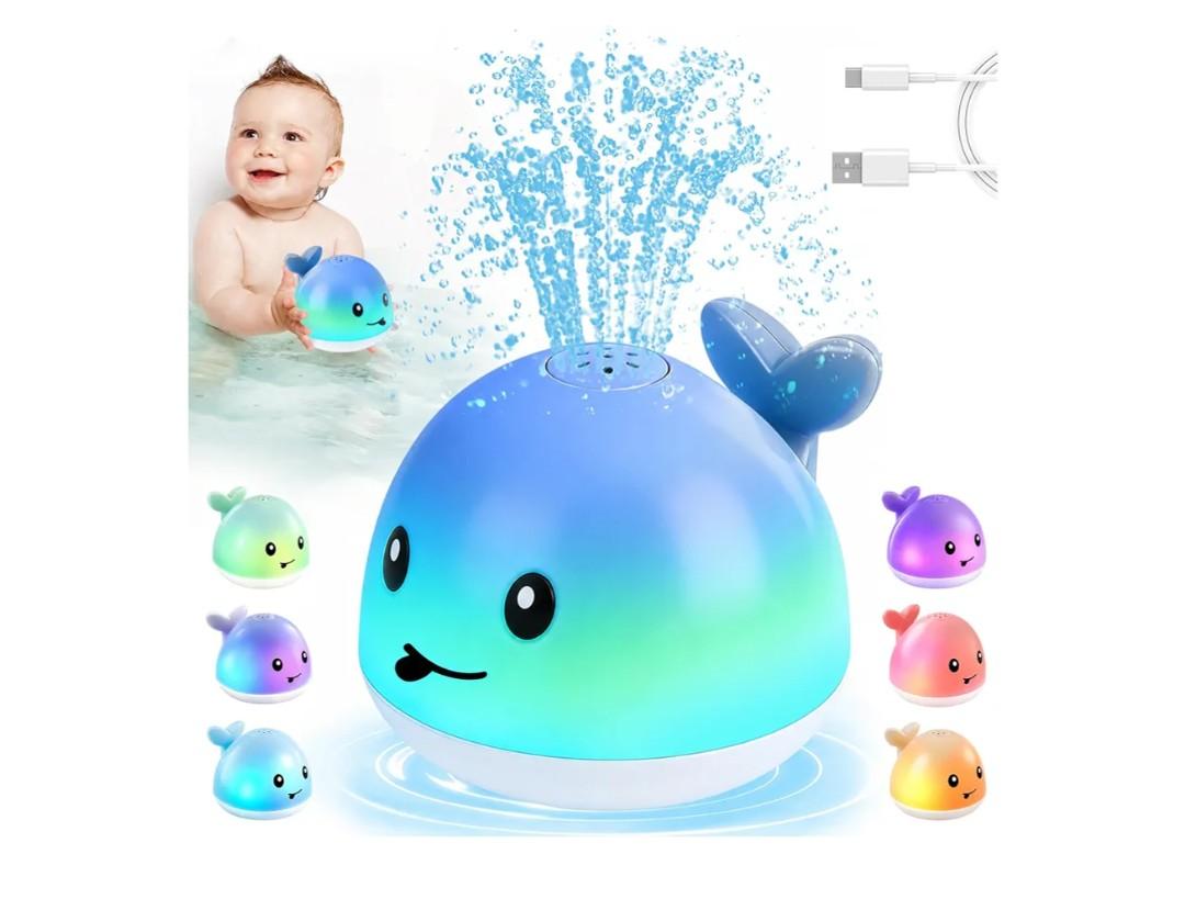 Gigilli Bath Toys for Kids Ages 1-3, Baby Bath Toys 6-12-18 Months, Pool Water Toys for Toddlers, Babies 1 2 3 Year Boy Girl Gifts, Light Up Whale Bath Toy Sprinkler, 1st Birthday Bathtub Fountain Toy