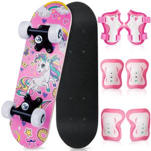 Honoson 7 Pcs Skateboard for Toddlers Beginners Knee Elbow Pads Wrist Guards Gear Set (Age 2-5 Kids 17 x 5'')