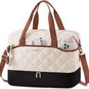 LOVEVOOK Weekender Bags for Women with Shoe Compartment, Lightweight Travel Duffle Bag with Wet Pocket, Hospital Overnight Bags for Women Labor Delivery, Personal Item Carry On Bag for Gym, Sport (35L - Medium, White - Brown)