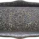 Metal Serving Tray with Raised Edges, Vintage Design Tray, Rectangular Metal Serving Tray, Decorative Serving Platter, Turkish Ottoman Coffee Tea Beverage Serving Square Tray (Smoke Gray)