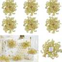 AIMUDI Metallic Gold Curly Bows for Gift Wrapping 5'' Christmas Burst Ribbon Bows Self Adhesive Gift Bows for Presents, Treat Bags, Wine Bottles Party Holiday Wedding Christmas Decoration - 6 Counts