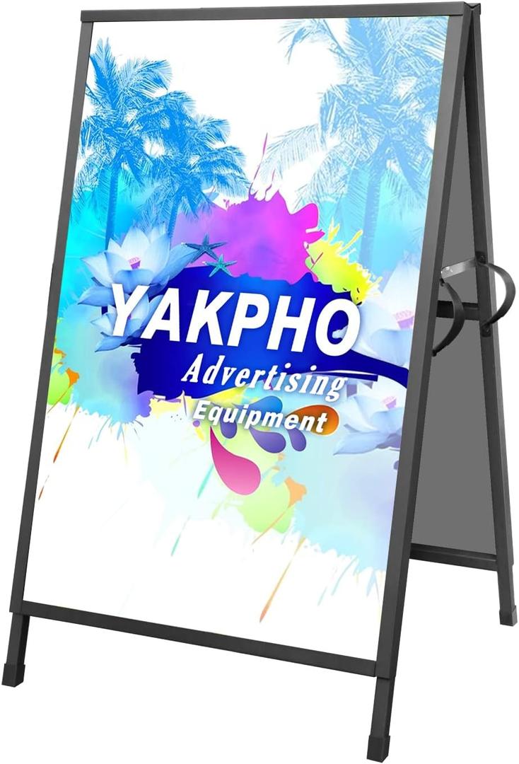Heavy Duty Slide-in Folding Sandwich Board A-Frame Sidewalk Sign 24x36 Inch Black Coated Steel Metal Double-Sided Pavement Sign (Frame only)