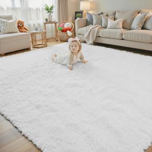 Rugs for Living Room 5x8, Alfombras para Salas Fluffy Shag Large Fuzzy Plush Soft Area Rug, Shaggy Carpets for Bedroom, Kids Boys Girls Home Decor Aesthetic(5 x 8, White)
