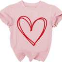 LAZYCHILD Kids Valentine Shirt Girls Valentines Day Shirts Heart Graphic Long Sleeve Striped Tee Tops 5-14 Years