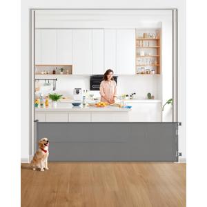Retractable Baby Gate for Stairs 33 Height, Expands up to 118 Width Safety Gate for Infants, Toddlers, Dogs & Pets Easy Install, Secure Closure, Gray Mesh Design for Indoor & Outdoor Use