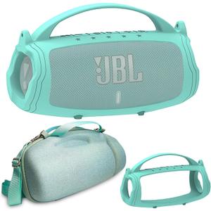 JCHPINE Silicone Cover and Hard Travel Case for JBL Charge 4 / Charge 5 Portable Bluetooth Speaker Accessories (Teal Case, NOT for Wi-Fi Version)