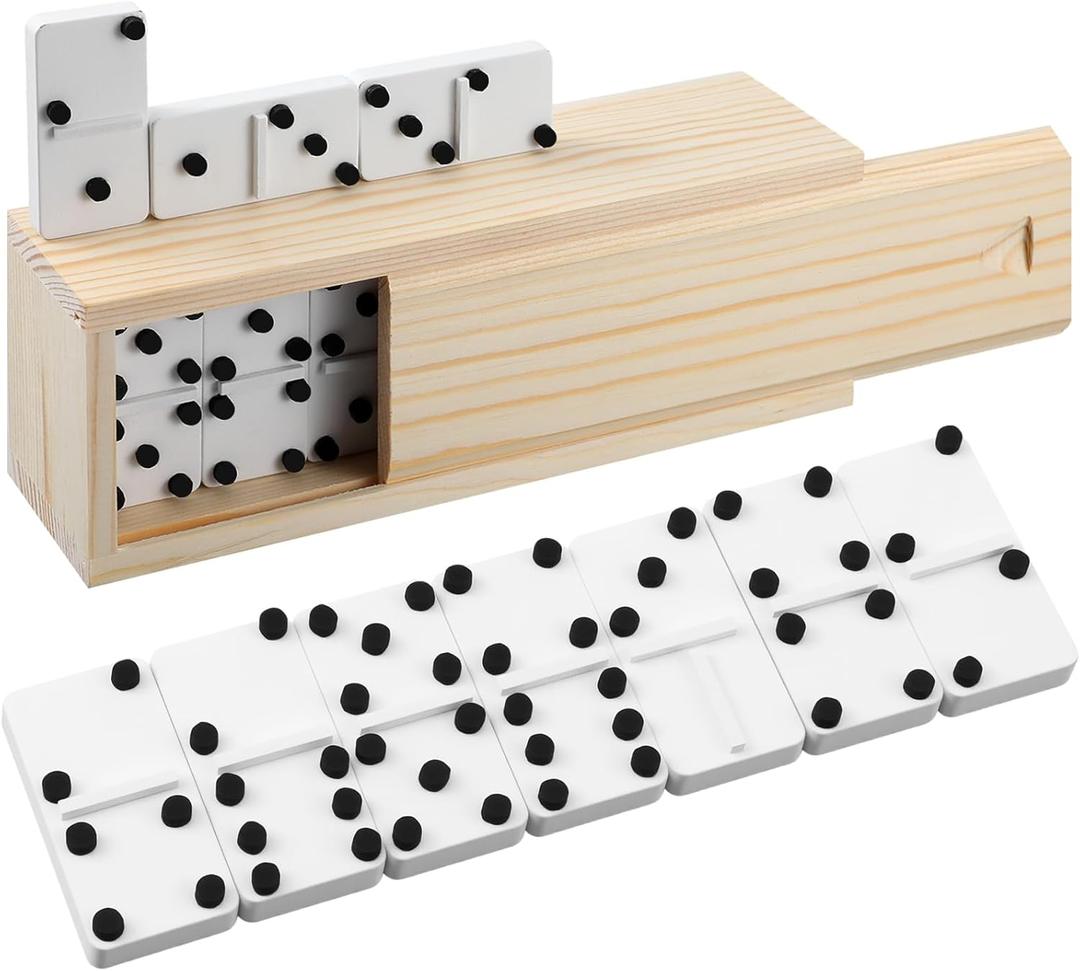 Simgoing Braille Double 6 Dominoes Game Wooden Raised Dots Dominoes Set, 28 Piece Braille Game Set with Storage Box for the Blind and Visually Impaired