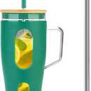 Zukro 40 oz Glass Tumbler with Handle, Reusable Water Tumbler With Straw and Lid and Time Marker Fits in Cup Holder, Drink Cup with Silicone Sleeve for Smoothie, Iced Coffee, BPA Free, Mint Green