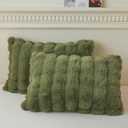LIFEREVO 2 Pieces Fluffy Faux Rabbit Fur Pillow Cases, Luxury Soft Plush Shaggy Bubble Pillowcases King Size with Zipper, Moss Furry Fuzzy Long Pillow Shams Adult Girls Kids Teens 20x36, Sage Green
