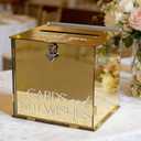 Acrylic Gold Card Box with Lock & Slot, Metallic Golden Classy Wedding Card Boxes for Reception, Luxury Money Gift Cards Box for Party Engagement Bridal Shower Luxury Wedding Table Decor
