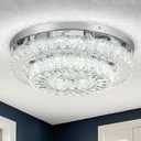 HOPGGIE 18 Crystal Chandelier 2-Layer Ceiling Light Fixture Flush Mount LED Large Chandelier Light for Living Room Dining Room Bedroom (Cool White)
