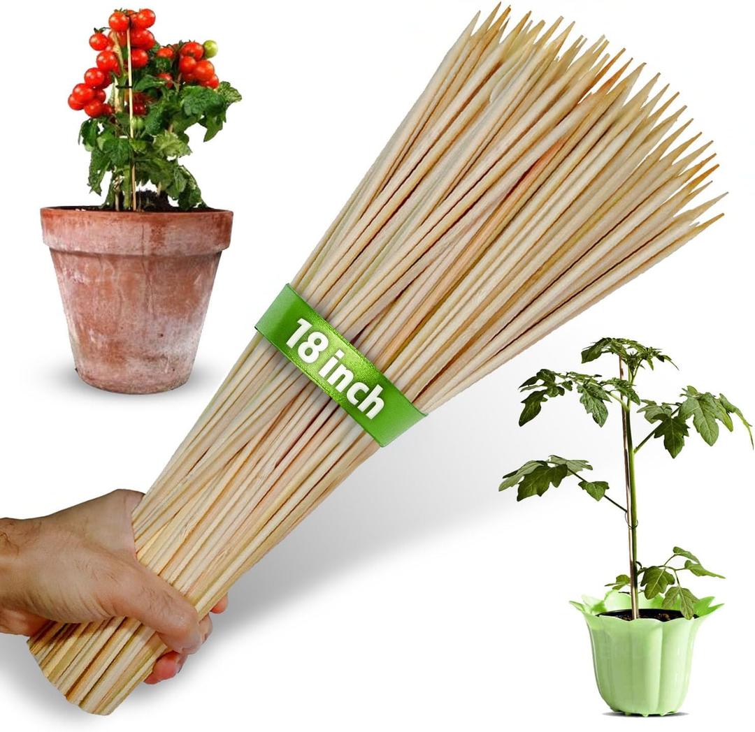 100pcs 18" Bamboo Plant Stakes 18 inch Long Skewers Sticks Wood Plant Supports Floral Wooden Sticks Indoor Gardening Supports Garden Stick, Sign Posting or Craft