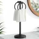 Hoimpro 17" Matte Black Stainless Steel Standing Towel Rack Double Towel Ring Hand Towel Stand Holder, Bathroom Accessories Set Hardware Towel Bar Hanger for Bathroom Vanity and Kitchen Countertops