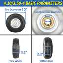 GICOOL 10-Inch 4.10/3.50-4" Flat-free Solid Tire and Wheel with 5/8" Axle Bore Hole, 2.2" Offset Hub for Hand Truck Garden Wagon Cart Trolley Dolly Lawn Mover Go Kart Replacement Tire, 4 Pack