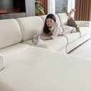 Sectional Couch Covers, Wear Resistant Stretch Sofa Covers Washable Soft Couch Cushion Covers Anti Slip Furniture Protector Sofa Slipcovers for Pets (1 Piece Armrest Sofa Cover, Ivory)