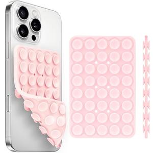 Generic Silicone Suction Cup Phone Case Mount, Double Sided, Phone Accessories Hands-Free Strong Grip Holder for Selfies, Videos, Silicon Phone Stand (Pale Pink)