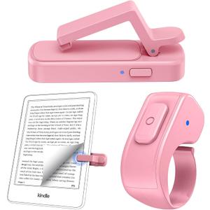 Remote Page Turner Ring for Kindle Paperwhite Oasis Scribe Kobo,Designed for Thick Cases Clicker Page Turner Camera Remote for iPhone iPad Android Tablets Reading Novels Comics with Storage Bag-Pink